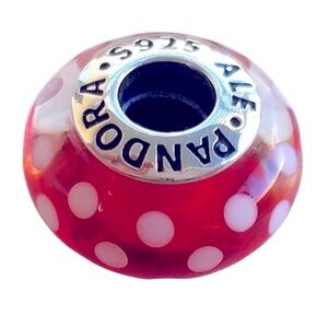 Pandora DISNEY Minnie Mouse Polka Dot Glass Murano Charm. NEW. Screws on.